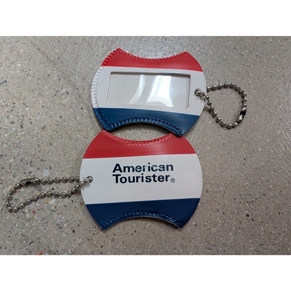 Lot 2 Vintage Classic American Tourister Luggage Tags Iconic Red White & Blue - Picture 2 of 3